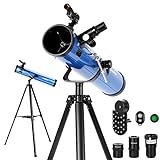 Aomekie Spiegelteleskop 76/700 Reflektor Teleskop Astronomie mit Bluetooth Handy Adapter Stativ Mondfilter und 3X Barlow