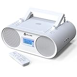 KLIM Boombox B4 Radio mit CD Player + AM/FM Radio, MP3, Bluetooth, AUX, USB + NEU 2024 + CD Player tragbar mit kabellosem Modus und aufladbaren Akku + Mit Fernbedienung, Autosleep, Digital EQ - Weiß