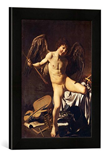 Gerahmtes Bild von Michelangelo Merisi da Caravaggio Amor als Sieger, Kunstdruck im hochwertigen handgefertigten Bilder-Rahmen, 30x40 cm, Schwarz matt