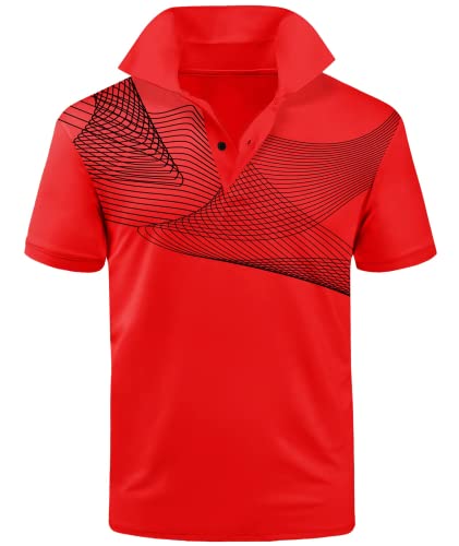 SwissWell Poloshirt Herren Kurzarm Sport Atmungsaktives T-Shirt Tennis Golf Polo Shirts Sommer Outdoor Polohemd mit Druck(035Schwarz Rot,XL)