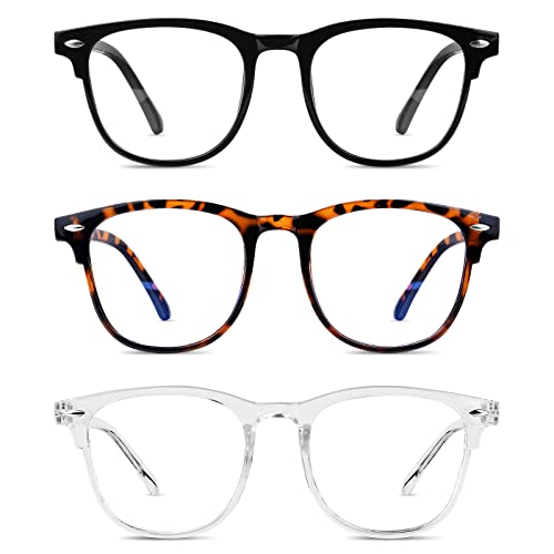 URAQT Blaulichtfilter Brille, 3er-Set Rund Anti Blaulicht PC Gaming Brillen Modebrille, Blue Light Blocking Glasses, Ohne Stärke Blaufilter Brille für Damen und Herren
