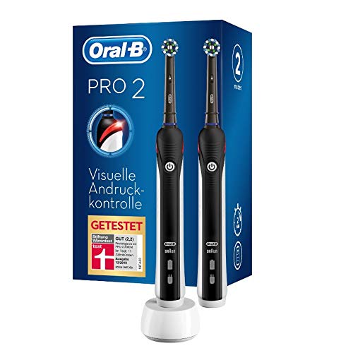 Oral-B PRO 2 2900 Elektrische Zahnbürste/Electric Toothbrush, Doppelpack mit 2 Aufsteckbürsten, mit 2 Putzmodi und visueller Andruckkontrolle für Zahnpflege, Geschenk für Sie/Ihn, schwarz