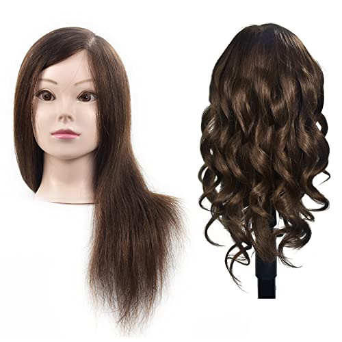 ErSiMan Professioneller weiblicher Frisierkopf mit Haar, 100 % Echthaar, 45,7 cm, Modell-Kopf für Dauerwelle, Färben, Haarfrisuren, Friseur-Übungskopf mit Tischklemme