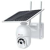 Ctronics Überwachungskamera Aussen 10000mAh Akku, 100% Kabellos PTZ Digitaler Zoom Kamera mit Solarpanel, WLAN IP Kamera Outdoor, PIR und Radar Erkennung, Farb-Nachtsicht, 2-Wege-Audio, SD-Kartenslot