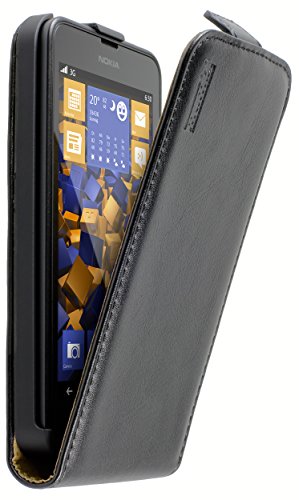 mumbi Echt Leder Flip Case kompatibel mit Nokia Lumia 630 / 635 Hülle Leder Tasche Case Wallet, schwarz