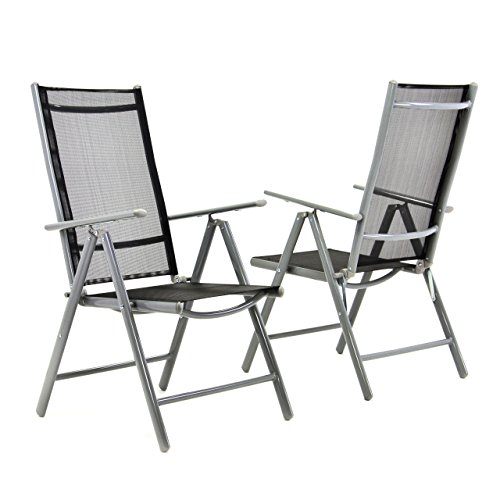 Nexos 2-er Set Stuhl, Klappstuhl, Gartenstuhl, Hochlehner für Terrasse, Balkon Camping Festival, aus Aluminium verstellbar, leicht, stabil, schwarz