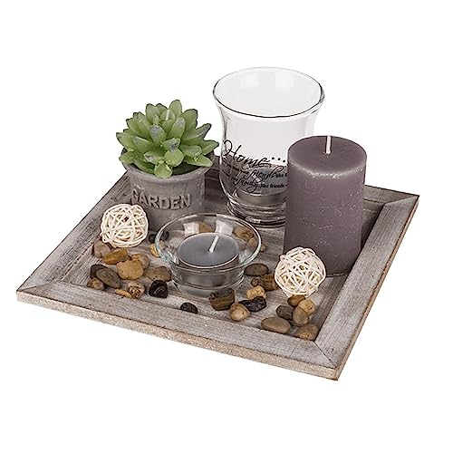 ootb Deko-Teelichtteller, Geschenkset, Glas Holz, Mehrfarbig, 20 x 20 x 8