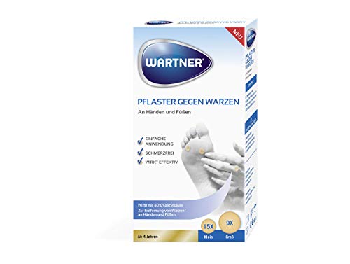 WARTNER Pflaster gegen Warzen - Warzenpflaster mit Salicylsäure - für schnelle, schmerzfreie Warzenbehandlung - 15x klein, 9x groß