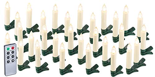 Lunartec Lichterkette ohne Kabel: 30er-Set LED-Weihnachtsbaum-Kerzen mit IR-Fernbedienung, Timer, weiß (Kabellose Christbaumkerzen)
