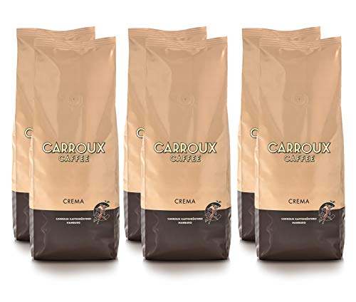 CARROUX Kaffee Crema ganze Bohnen (6x 500g). Premium Kaffeebohnen aus Hamburg. Leicht bekömmlich - Traditionell frisch geröstet