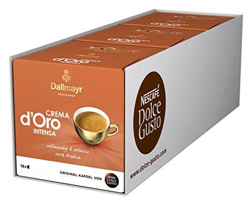 NESCAFÉ Dolce Gusto Dallmayr Crema d'Oro intensa (48 Kaffeekapseln, Intensität 9 von 12, 100% Arabica-Bohnen) 3er Pack (3 x 16 Kapseln)