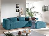 Lisa Design - Ecksofa Stella, L-Form 4-Sitzer Couch aus Samt mit Ottomane rechts - Entenblau