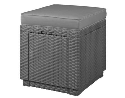 Koll Living Sitzhocker Cubic XL in anthrazit-grau, inkl. Sitzkissen, 42x42x39 cm, Kunststoff in Rattanoptik, Innenraum vom Hocker kann als Stauraum genutzt werden