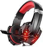DIZA100 Gaming Headset for PS4 Xbox One PC, Gaming Headphones with Microphone, LED Light Bass Surround, Aluminium Housing for Computer, Laptop, Mac, Nintendo, Switch Games