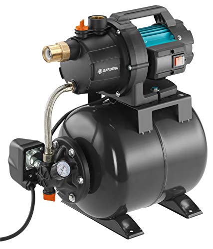 Gardena Hauswasserwerk 3700/4: Pumpe zur Hauswasserversorgung mit 19l Tank, EPDM Membrane und Messing Gewindeeinsätzen, Fördermenge bis zu 3.700 l/h - 800 W, Motor (09023-20)