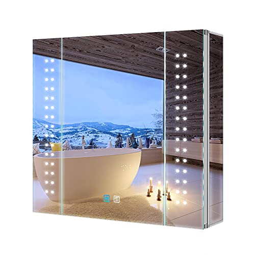 Tokvon® Galaxy 65x60cm Spiegelschrank LED Badezimmer Spiegelschrank mit Beleuchtung Wandschrank Licht Aluminium Beschlagfrei Rasier Steckdose Touch