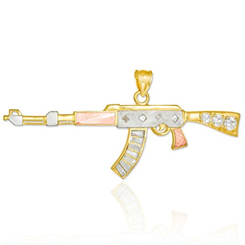 Kleine Schätze - 9 Karat DREI-Tone Gold-AK-47-Gewehr Zirkonia Anhänger