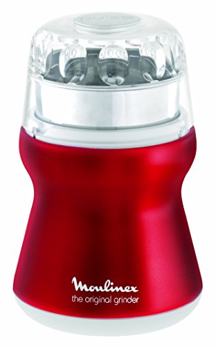 Moulinex AR1105 Kaffeemühle | mit Edelstahlbehälter | Durchsichtiger Deckel | Red Ruby/metallic-rot/weiß