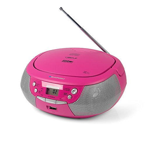 Blaupunkt B 4 PLL Kinder CD Spieler mit UKW PLL Radio, CD-Player, USB-Anschluss, AUX IN, Stereo-Lautsprecher, Netz- und Batterie-Betrieb, Kinder Musikbox in Pink