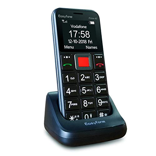 Easyfone Prime-A5 GSM Mobiltelefon Seniorenhandy ohne Vertrag, Tastenhandy mit Notruf-Knopf und Taschenlampe und Ladestation - Schwarz