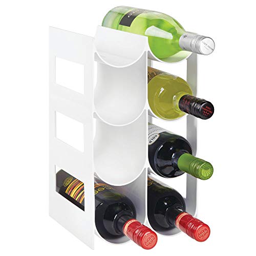 mDesign praktisches Wein- und Flaschenregal – Weinregal Kunststoff für bis zu 8 Flaschen – freistehendes Regal für Weinflaschen oder andere Getränke – weiß