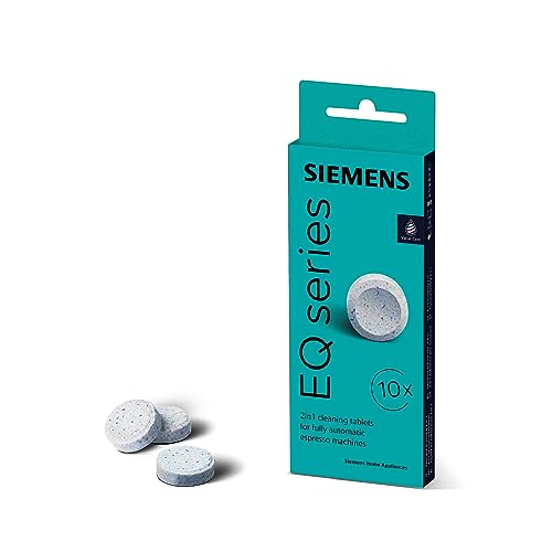 Siemens Reinigungstabletten TZ80001A, 10 Stück, Kaffeeöl-Rückstände ideal entfernen, optimiert für das Reinigungsprogramm von Kaffeevollautomaten der Reihen EQ, surpresso und Einbauvollautomaten, Weiß