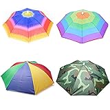 4 Stücke Regenschirmhut, Regenbogen Regenschirm Hüte 360 Grad gegen UV-Strahlung, Regenschirmmütze Kopfregenschirm Faltbarer Regenschirm hut für Dekoration Kostüm Golf Angeln Gartenarbeit