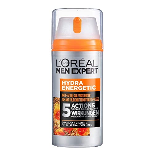 L'Oréal Men Expert Gesichtspflege für Männer, Feuchtigkeitscreme mit Guarana und Vitamin C, Hydra Energy Feuchtigkeitspflege 24H Anti-Müdigkeit XXL, 1 x 100 ml, Packaging may vary
