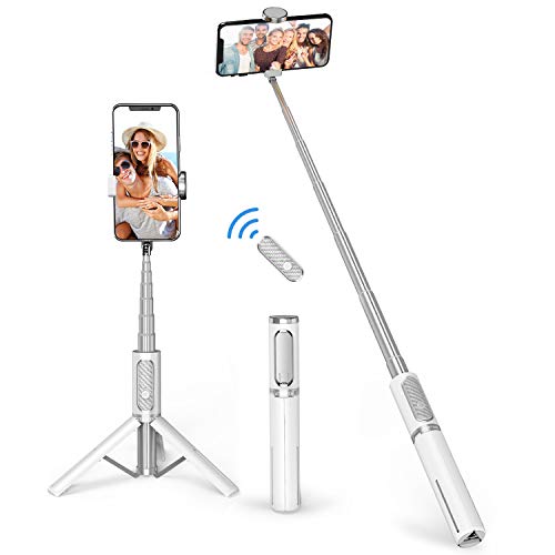 ATUMTEK Bluetooth Selfiestick Stativ, Mini Erweiterbar 3 in 1 Selfie Stange aus Aluminium mit Kabelloser Fernbedienung um 360° Drehbar für iPhone 12/11 Pro/XS Max/XS/XR/X/8/7, Samsung Smartphones