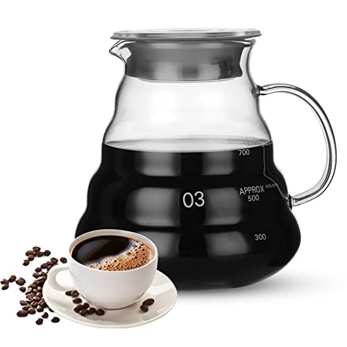 Czemo Kaffeekanne aus Glas,800 ml Eingedickte Kaffeemaschine und Teekanne,Hitzebeständig,Bar-Kaffeemaschine,Anti-Burn-Griff,Home Kitchen Transparent Kaffeetasse Teekanne Barzubehör,Größe: 11CM * 14CM