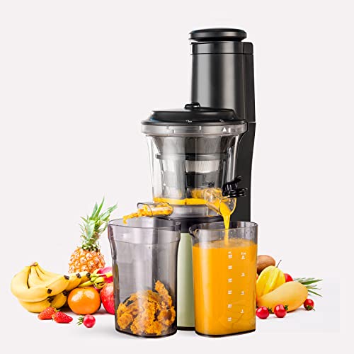 Wiltal Slow Juicer, Elektrischer Entsafter für Obst, Gemüse, Granatapfel, Zitrusfrüchte, Sorbet. 76-mm-Futterschacht mit Weitem Mund, BPA-frei, 150 W, Schwarz