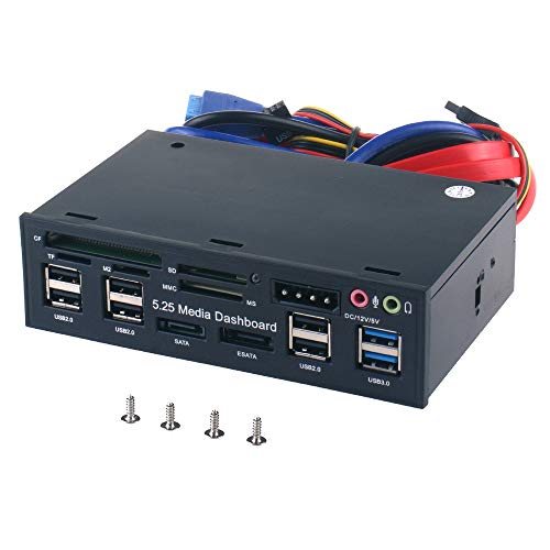 Tccmebius TCC-QL5E 5.25 Zoll PC Multifunktionale Dashboard Media Frontplatte Audio, mit SATA e-SATA Dual USB 3.0 6 Port USB 2.0 Fünf-in-EIN Kartenleser (SD/MMC/CF/MS/TF / M2)