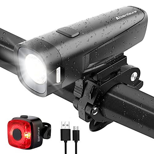 Abenteurer LED Fahrradlicht Set, StVZO USB Fahrradbeleuchtung akku Fahrradlampe Vorderlicht Rücklicht Beleuchtungs-Set, IPX5 Wasserdicht 2600Amh Fahrradleuchtenset Lichtset mit 16 Std. Laufzeit