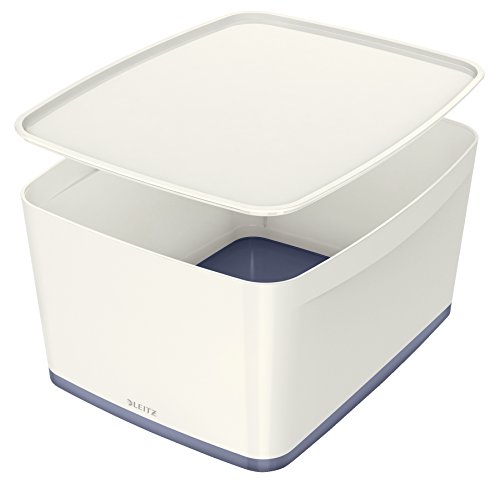 Leitz MyBox Aufbewahrungsbox mit Deckel, 18 Liter, Wasserabweisend, perlweiß /grau, WOW, 52161001