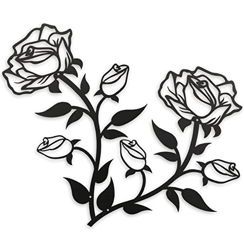 ESTART Große Rosen Blumen Wanddekoration, 38CM Hoch Schwarz Metall Kunst-Ornament Wandbehang für Zuhause Schlafzimmer Büro Drinnen und Draußen (2 Stücke)