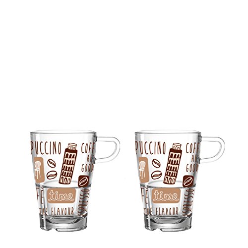 Leonardo La Vita Latte-Macchiato Tasse, Kaffee-Gläser mit Motiv, spülmaschinengeeignete Glas-Becher, 2er Set, 350 ml, 024022