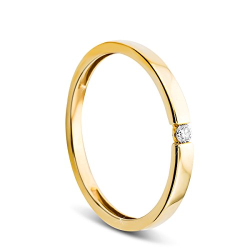 Orovi Damen Verlobungsring Gold Solitärring Diamantring 9 Karat (375) Brillianten 0.03crt GelbGold Ring mit Diamanten