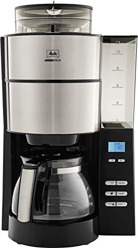 Melitta AromaFresh 1021-01 Filter-Kaffeemaschine mit integriertem Mahlwerk, ca. 10 Tassen, schwarz