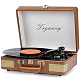 Trynnay Plattenspieler Schallplattenspieler 3-Gang-Bluetooth, tragbarer Koffer-Vinyl-Player mit integrierten Lautsprechern, Plattenspieler, verbesserter Audio-Sound, PU-Leder,Mandel