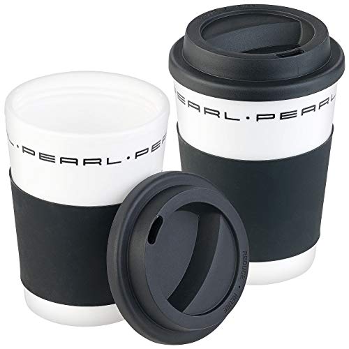 PEARL Isolierbecher: 2er-Set Coffee-to-go-Becher mit Deckel, 350 ml, doppelwandig, BPA-f (Coffee-to-Go-Thermobecher)