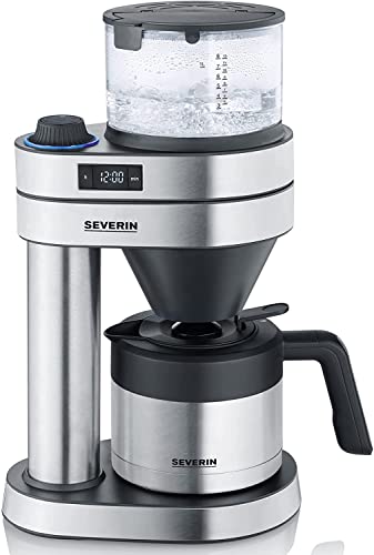SEVERIN Filterkaffeemaschine 'Caprice' mit Thermokanne, wie von Hand aufgebrüht, Kaffeebereiter für bis zu 8 Tassen, Kaffeemaschine mit Timer, Edelstahl-gebürstet/schwarz, KA 5761