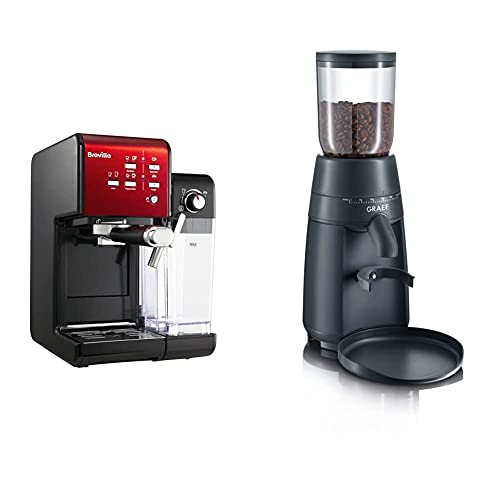 Breville PrimaLatte II Kaffee- und Espressomaschine | italienische Pumpe mit 19 Bar |fr Kaffeepulver oder Pads geeignet | Integrierter Milchschäumer | Schwarz/Rot & Graef Kaffeemühle CM 702