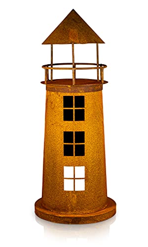 Blümelhuber Leuchtturm Deko Skulptur für Garten, Terrasse oder Balkon - Metall Edelrost Teich Deko Maritim
