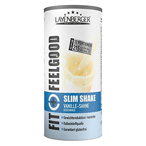 Layenberger Fit+Feelgood Slim Shake Vanille-Sahne, Mahlzeitersatz zur Gewichtsabnahme und -kontrolle, ersetzt 12 Mahlzeiten bei nur 215 kcal pro Mahlzeit, glutenfei, (1 x 396 g)