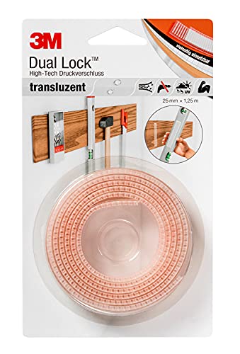 3M Dual Lock SJ3560, wiederlösbares Befestigungssystem - transluzentes Erscheinungsbild (Glas, Acrylglas (PMMA), Polycarbonat) - 25mm x 1,25m, Transluzent, Dicke: 5.7mm (1-er Pack)