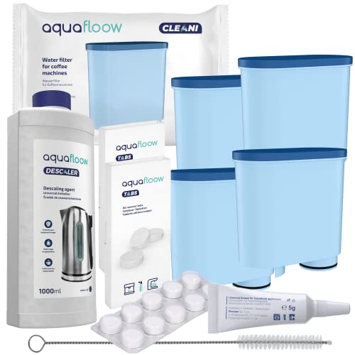 Aquafloow Rundum-Pflegeset für Kaffeevollautomaten Philips, Saeco (4x Filter, komp. mit CA6903, Entkalker 1000ml, 20 x 2g Reinigungstabletten, Reinigungsbürste, Silikonfett)