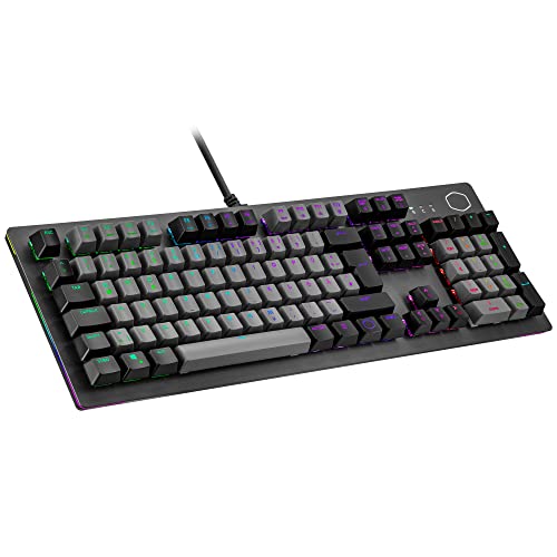Cooler Master CK352 Mechanische Gaming-Tastatur (DE Layout) - Rote Schalter, RGB-Hintergrundbeleuchtung pro Taste und Lichtleiste, kabelgebunden, anpassbare Tastenkappen, Full Layout, QWERTZ
