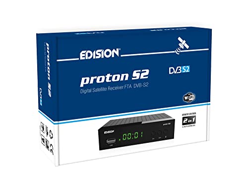 EDISION Proton S2 Full HD SAT Receiver FTA, (1x DVB-S2, USB WiFi Support, USB, HDMI, SCART, S/PDIF, IR Auge,FTA schwarz) [ für Astra vorprogrammiert]