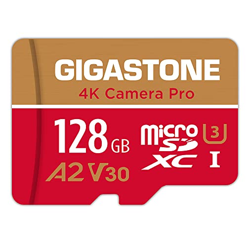 [5 Jahre kostenlose Datenwiederherstellung] Gigastone 4K Kamera Pro 128GB MicroSDXC Speicherkarte und SD-Adapter, Kompatibel mit GoPro Drohne Switch, schwindigkeit 100 MB/s, A2 U3 V30 Micro SD Karte