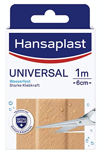 Hansaplast Universal Pflaster (1 m x 6 cm), schmutz- und wasserabweisende Wundpflaster, zuschneidbare Pflasterrolle mit starker Klebkraft & Bacteria Shield
